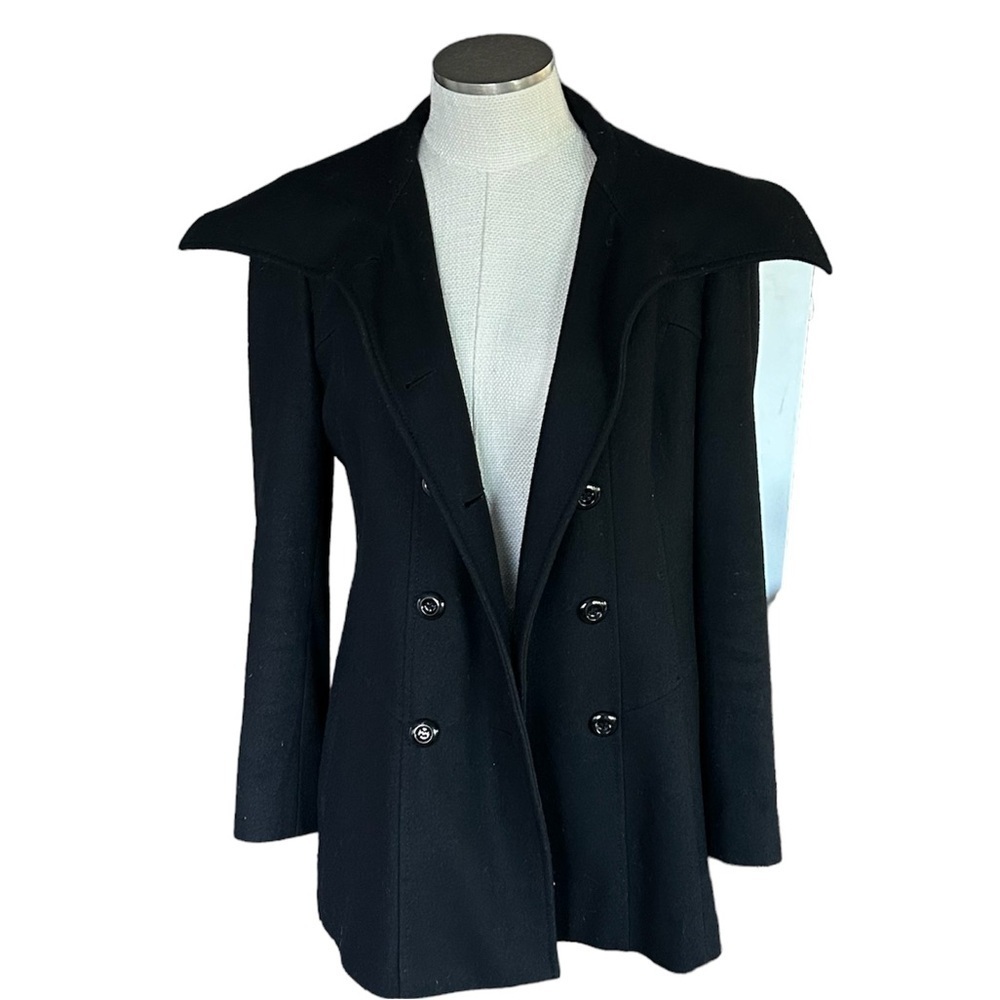 Guess Pea Coat Black Pleated Large Collar Size Large - Picture 2 of 8